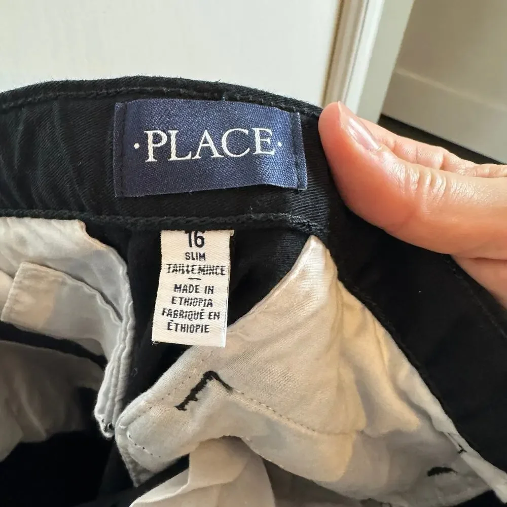 The Children’s Place Boys Black Chino Pants Size 16 Slim – Adjustable Waist